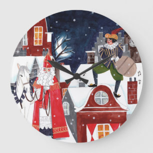 Pueblo Nocturno de Sinterklaas Reloj de Pared de F