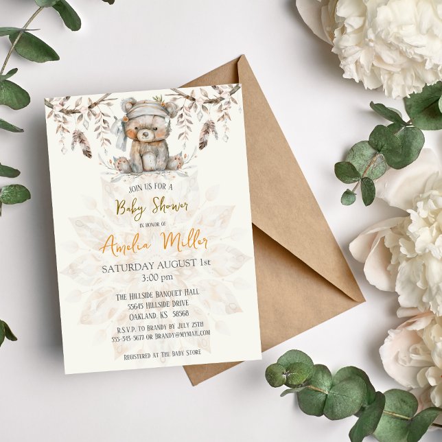 Puede esperar la invitación de Baby Shower (Can Bearly Wait Boho Baby Shower Invitation)