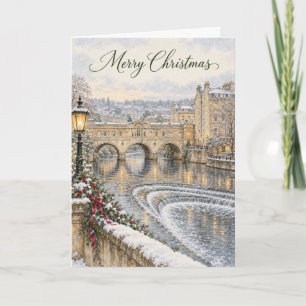 Puente Bath Pulteney Acuarela Feliz Navidad H