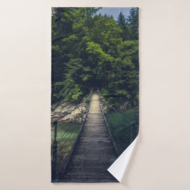 Puente colgante simple río Idrijca, Eslovenia (Toalla de baño)