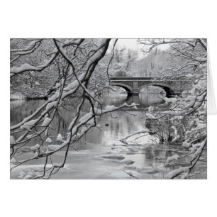 Puente de arco sobre río congelado en invierno