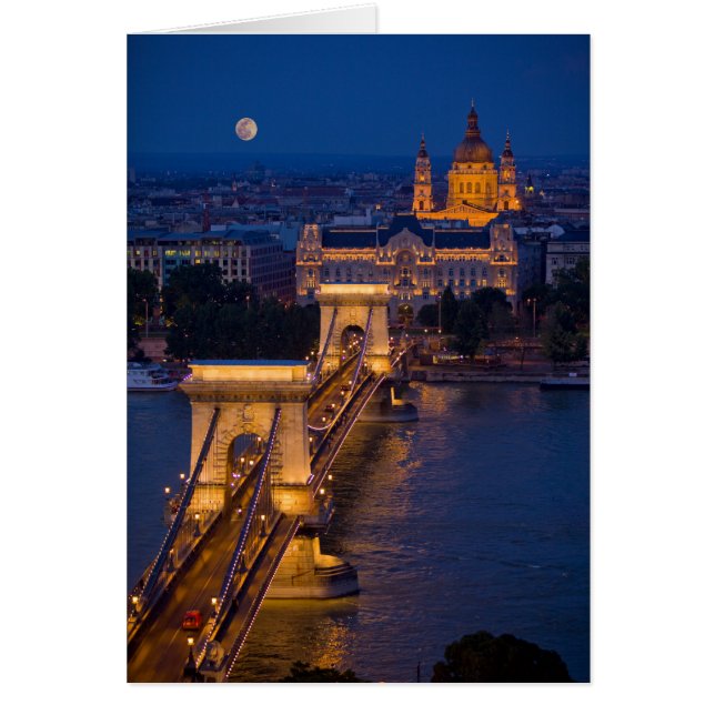Puente de cadena y luna llena en la noche (Frente)