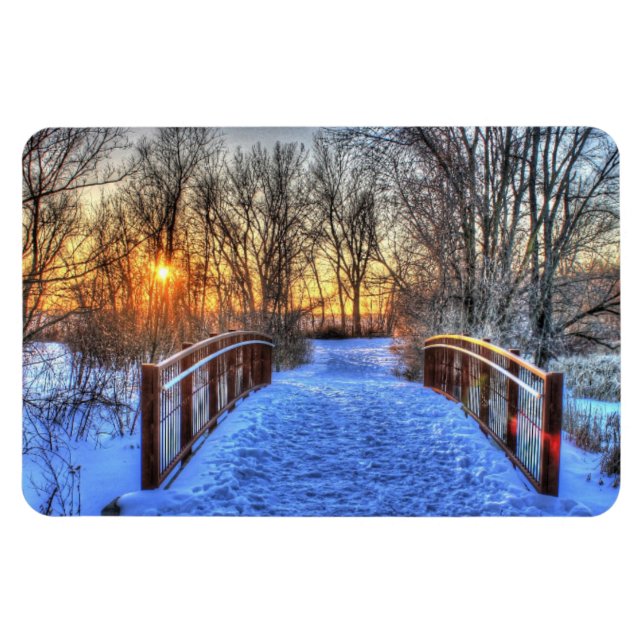 Puente de invierno puesta de sol Imán flexible (Horizontal)