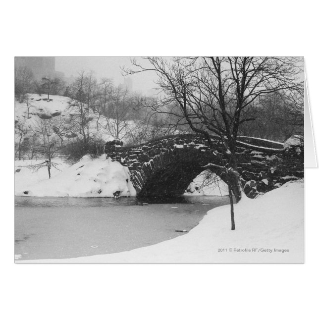 Puente de piedra sobre río cubierto de nieve (Anverso (Horizontal))