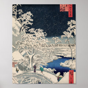 Puente de tambor en arte japonés Ukiyo-e de nieve