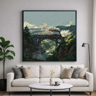 Puente de tren de vapor - Arte de paisaje estilo p