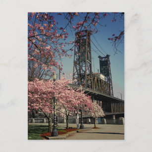 Puente del centro de Portland   Postal con flores 