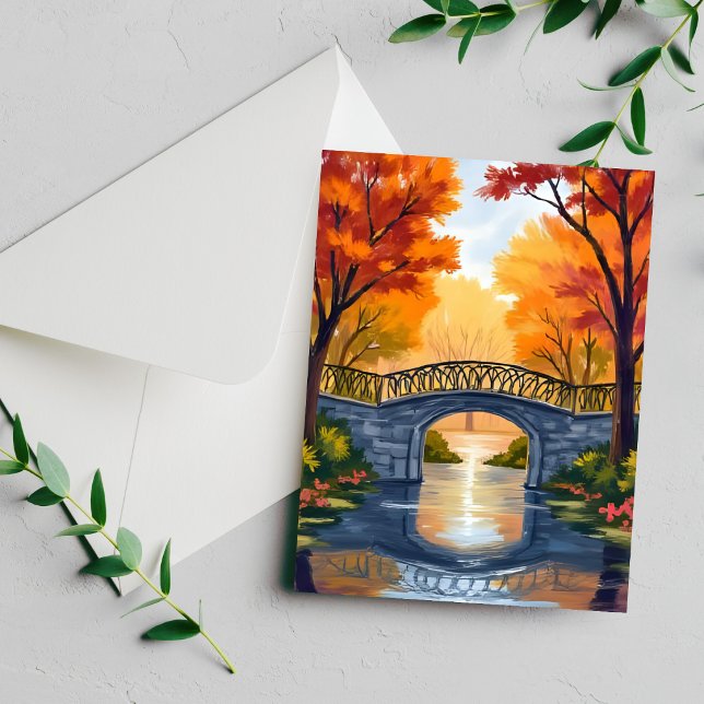 Puente del parque de otoño | Tarjeta de acuarela d (Subido por el creador)
