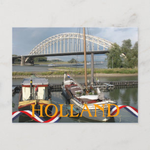 Puente del río Waal Holland y postal de los barcos
