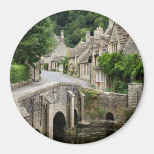 Puente en Castle Combe, imán redondo del Reino Uni