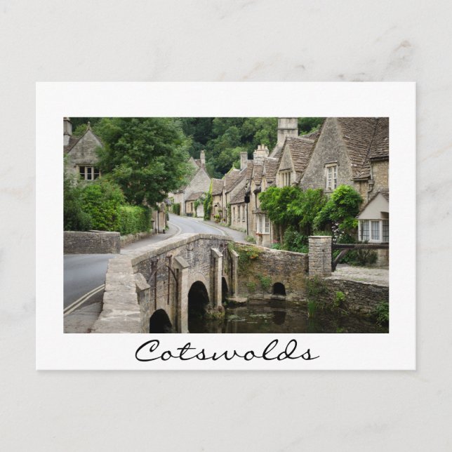 Puente en Castle Combe, tarjeta de frontera blanca (Anverso)