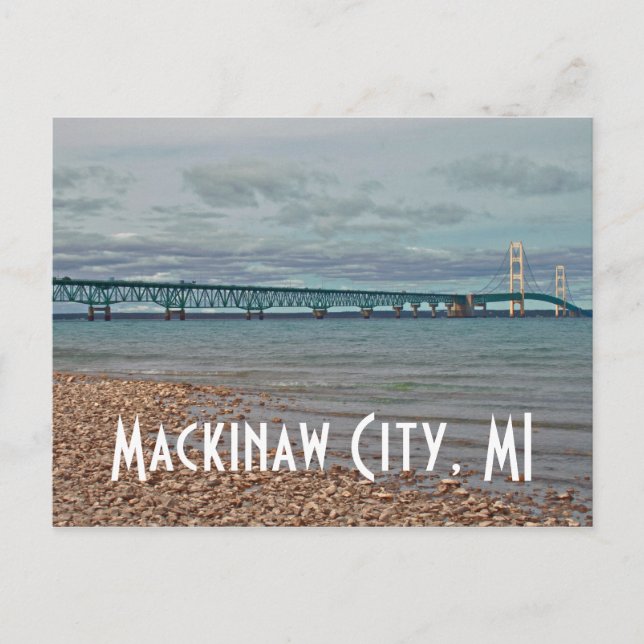 Puente Mackinac Ciudad Mackinaw, postal MI (Anverso)