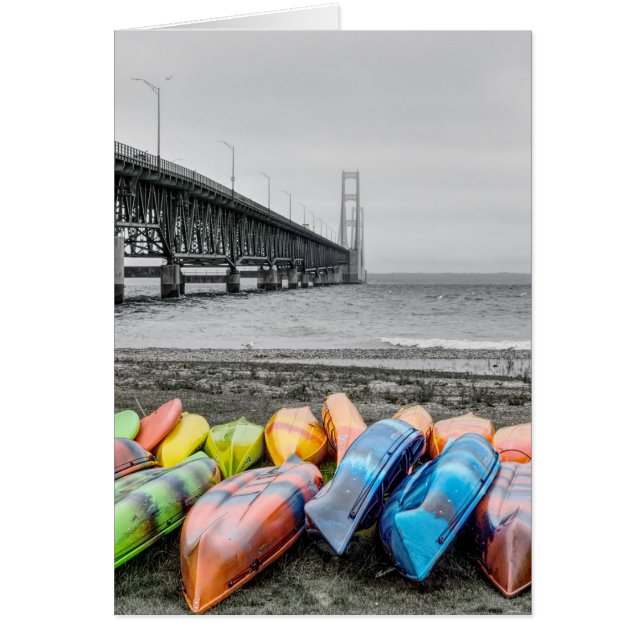 Puente Mackinac y canoas Seleccionar tarjeta de co (Frente)