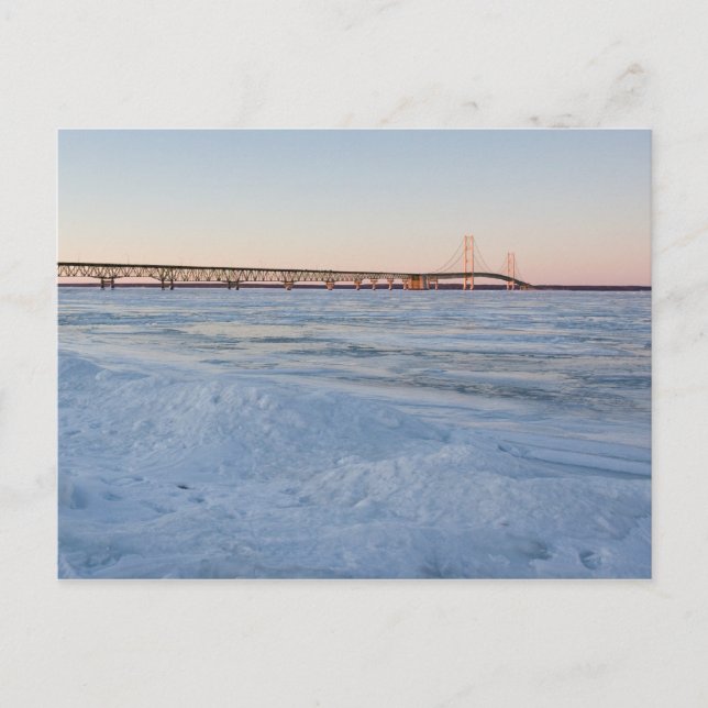 Puente Mackinaw en postal invernal (Anverso)