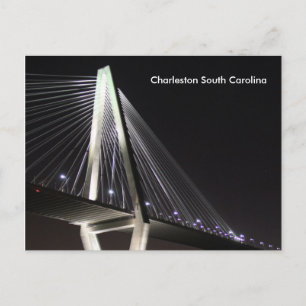 Puente Ravenel de noche, Charleston SC, postal
