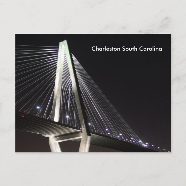 Puente Ravenel de noche, Charleston SC, postal (Anverso)