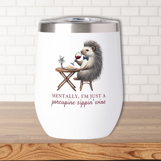 Puercoespín Único Divertido Lindo con Pajarita Ama (Adorable Porcupine Wine Tumbler - Perfect Gift for Relaxing Wine Nights and Cozy Vibes)