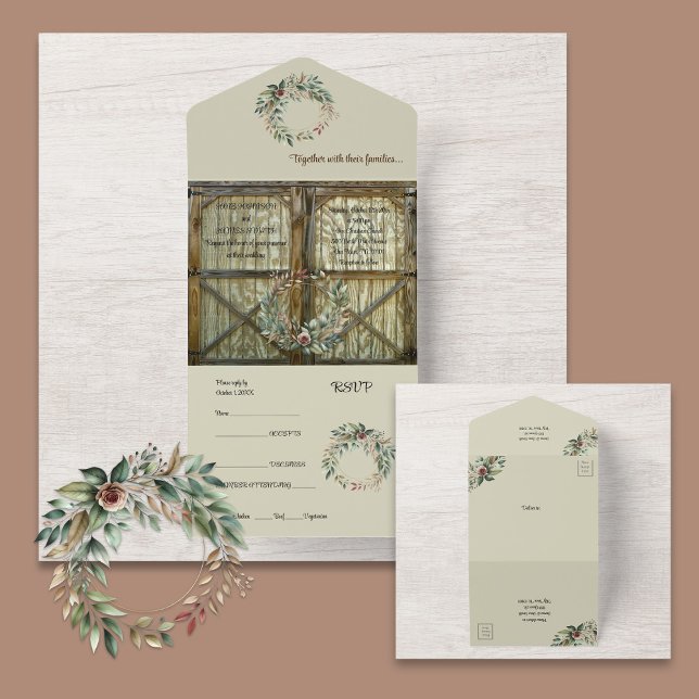 Puerta de granero y todo floral en una invitación  (Subido por el creador)