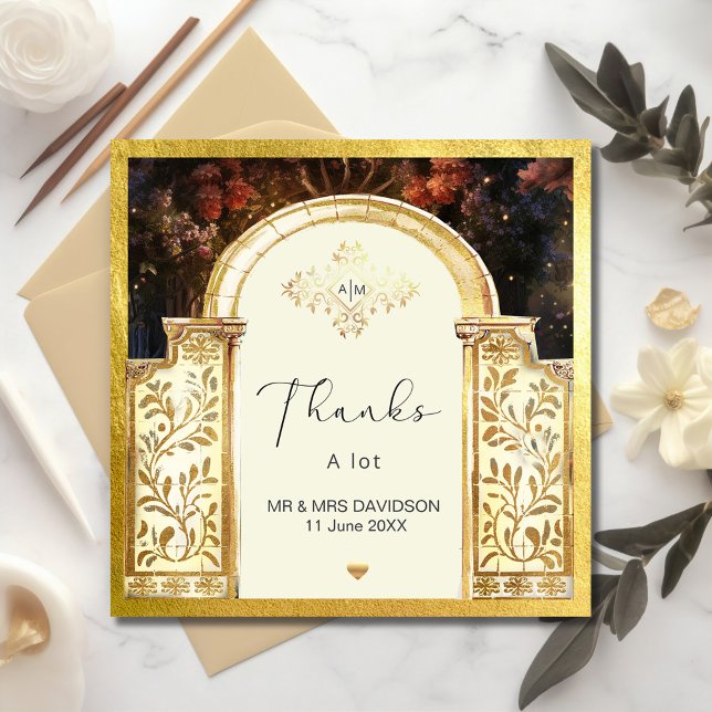 Puerta de jardín encantado Tarjeta plana de agrade (Enchanted Garden Gate Flat Thank You Card #zazzlemade #weddingthankyoucard #luxurystyle #arch)