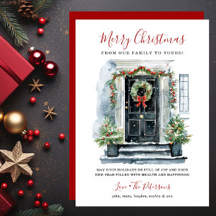 Puerta Principal Acuarela Feliz Navidad