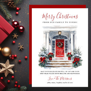 Puerta Principal Roja Acuarela Feliz Navidad