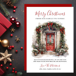 Puerta Principal Roja Acuarela Feliz Navidad