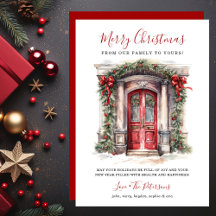 Puerta Principal Roja Acuarela Feliz Navidad