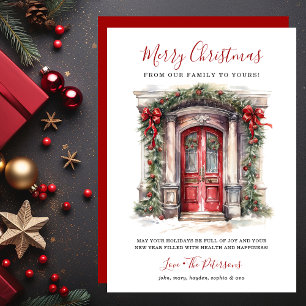 Puerta Principal Roja Acuarela Feliz Navidad