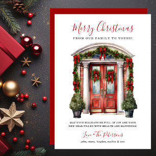 Puerta Principal Roja Acuarela Feliz Navidad