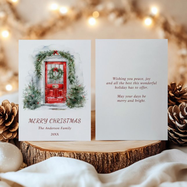 Puerta Roja con Corona Verde de Navidad en Acuarel (Subido por el creador)