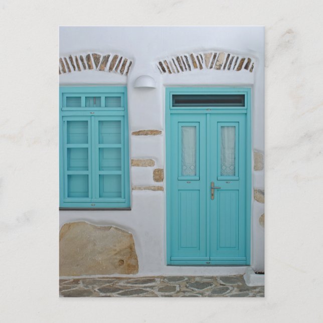 Puerta Turquesa - Postal de Arquitectura Cicládica (Anverso)