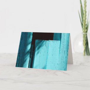 Puerta turquesa, tarjeta de saludo en blanco