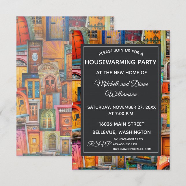 Puertas únicas de invitación para fiesta de calent (Anverso / Reverso)