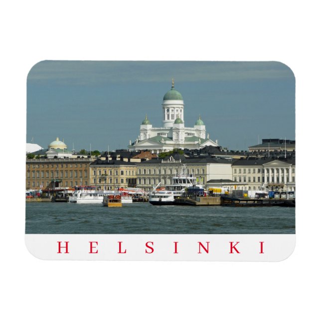Puerto de Helsinki e imán de nevera catedralicio (Horizontal)