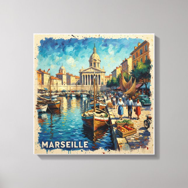 Puerto de Marsella Vintage Lienzo Estirado (Anverso)