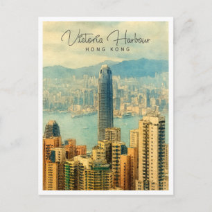 Puerto de Victoria Hong Kong Acuarela Tarjeta de V
