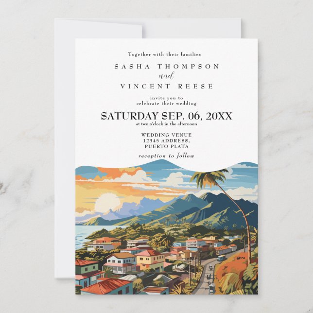 Puerto Plata Invitación a la Boda Retro (Anverso)