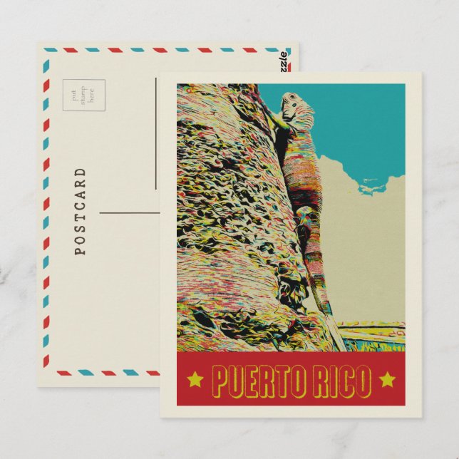 Puerto Rico, tarjeta postal de iguana caribeña (Anverso / Reverso)