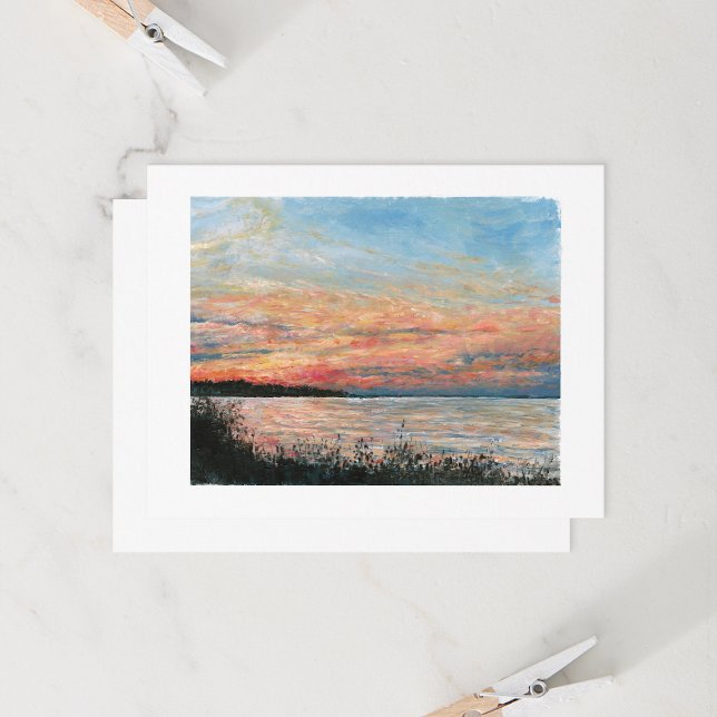 Puesta de sol a lo largo de la playa (Sunset Along Beach painting by Jenn Steffen Art for Jenn's Emporium.)