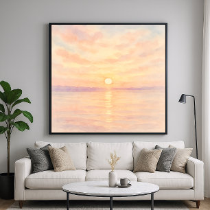 Puesta de sol al estilo acuarela sobre arte marino