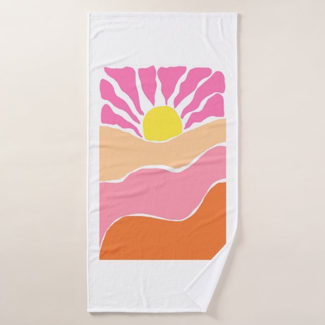 Puesta de sol boho rosa pálido y naranja  (Toalla de baño)