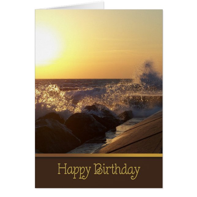 puesta de sol de cumpleaños sobre rocas de playa (Frente)