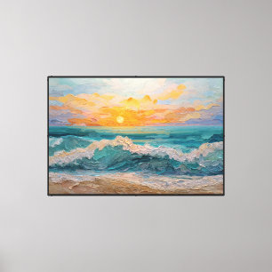 Puesta de sol dorada sobre olas del océano Arte ab