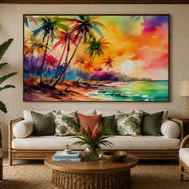 Puesta de sol en acuarela colorida arte tropical X