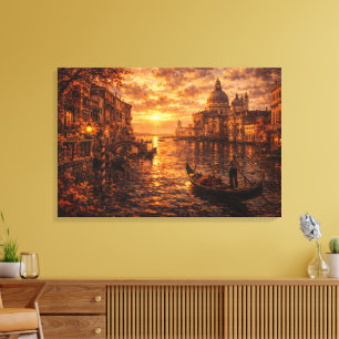 Puesta de sol en el canal de Venecia Gondola Arte 