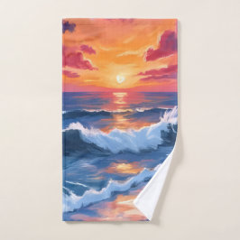 Puesta de sol en el océano olas de playa acuarela