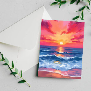 Puesta de sol en la costa fucsia Tarjeta de acua