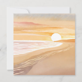 Puesta de sol en la playa Acuarela | Tarjeta amari