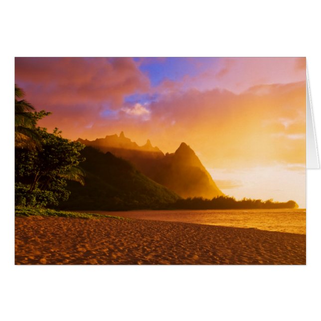 Puesta de sol en la playa dorada, Hawái (Anverso (Horizontal))
