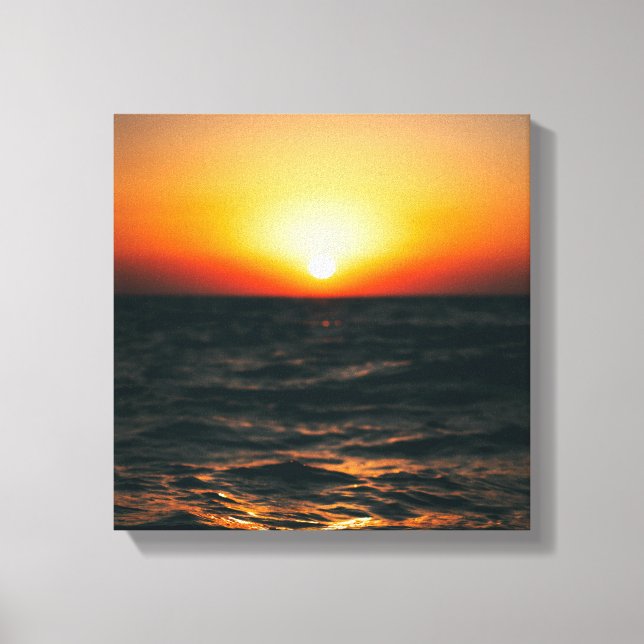 Puesta de sol en la playa sobre lienzo (Anverso)